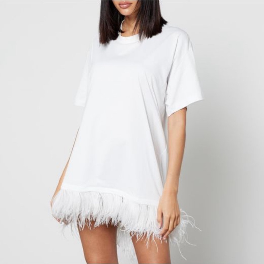 Marques Almeida Women's Off White Feathers Cotton T-Shirt Dress